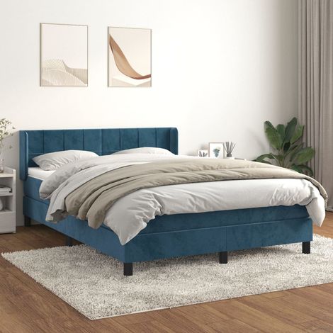 Lit à sommier tapissier et matelas, Lit double, Lit adulte Bleu foncé 140x190cm Velours GSW91983 (1/5)