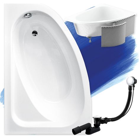 Baignoire Bain d'angle 140x80 Gauche avec des panneaux en polystyrène, Siphon de bain et pieds (support) - Set 4en1 - Fabriqué en UE - BADLAND CORNEA