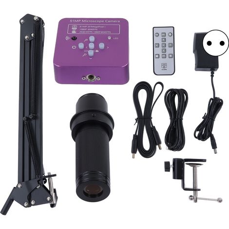Caméra de microscope 51 MP, caméra industrielle haute résolution à grand champ de vision, grossissement 150x, support réglable, 100–240 V, prise européenne (1/5)