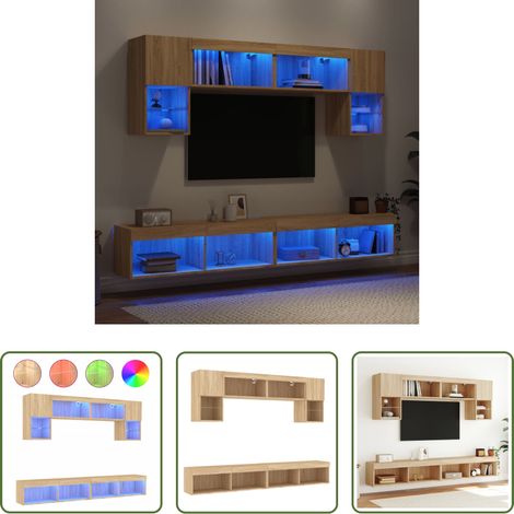 LED-Beleuchtung - 6-tlg. Wohnwand mit LED-Beleuchtung Sonoma-Eiche Holzwerkstoff (1/5)