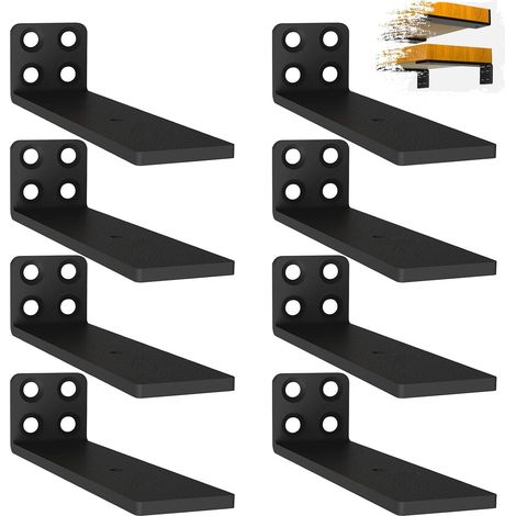 Lot de 8 Équerres Étagère de Fixation Murale, 12,7cm Support Etagère Murale Fixation Flottante, Supports D'étagère Industriels avec Vis pour Bibliothèque Salon Chambre (Noir) (1/3)