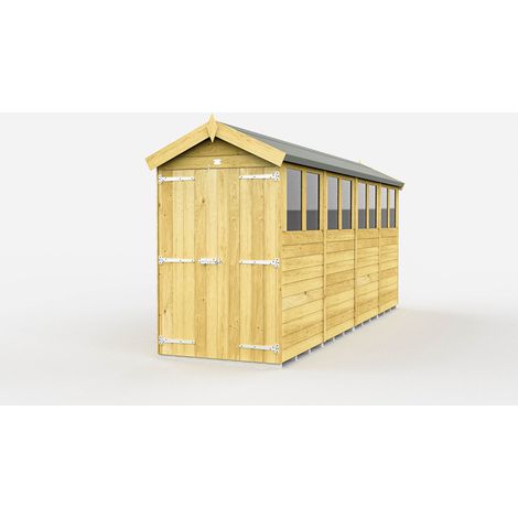 4 x 16 Feet Apex Shed - Double Door With Windows - Wood - L472 x W118 x H217 cm