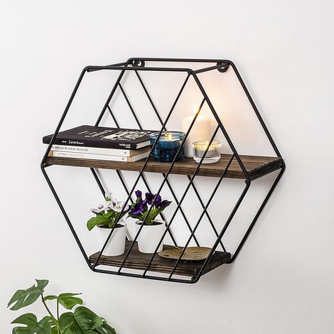 Étagère Murale Moderne, Noyer Noir et foncé, 44 x 40 x 15 cm, Bois et Cadre en métal, Design Industriel élégant pour la Maison et Le Bureau (1/5)
