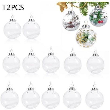 Autres décorations de Noël, Boules de Noël transparentes, 12 boules de Noël, Boules à remplir soi-même, Boules en plastique transparent, Décorations de Noël (6 cm) (1/5)