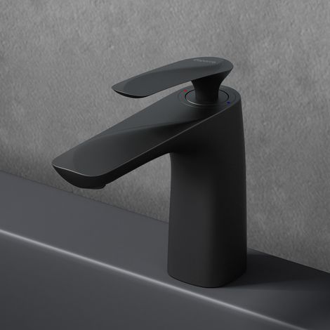 doporro Design Wasserhahn Bad Schwarz Matt  Waschtischarmatur für Waschbecken  Waschbeckenarmatur Bad 16,5 cm hoch