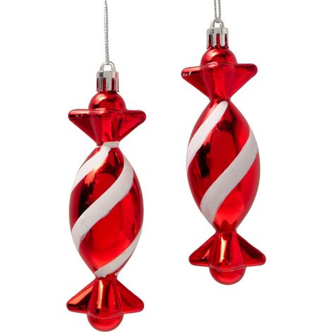 Set de 2 suspensions de Noël bonbon rouge et blanc 3x3x11cm (1/3)
