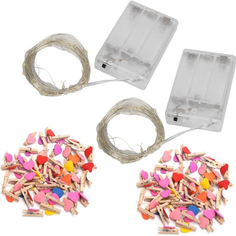 Lot de 2 guirlandes lumineuses à pinces photo de 5 m et 50 LED, fonctionnant sur piles, pour la décoration de la maison, des fêtes et de Noël. (1/5)