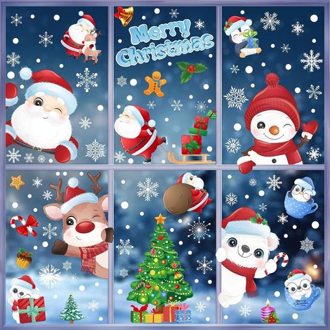 Stickers Noël Fenêtre, 192 Pcs Autocollants Décoration DIY, 9 Feuilles Électrostatiques Réutilisables (1/5)