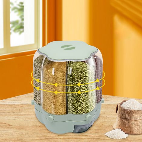 Distributeur de céréales 6 compartiments distributeur de céréales 360 rotatif récipient de céréales nourriture sèche 8kg (1/5)