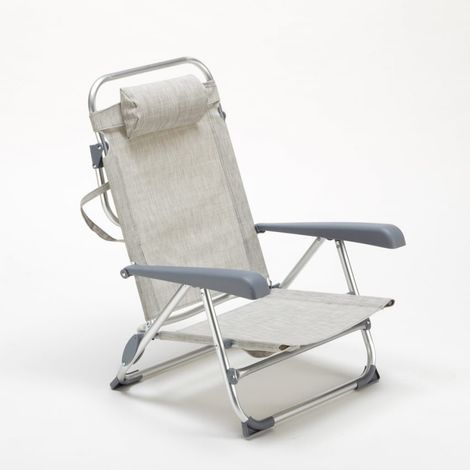 Tumbona silla de playa con reposabrazos estructura de aluminio Gargano - Gris
