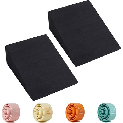 Yoga Block Foot Wedge EVA 23 x 15 x 6 cm with 4 Resistance Bands, Inclined Board for Stretching, Pilates, Home Fitness