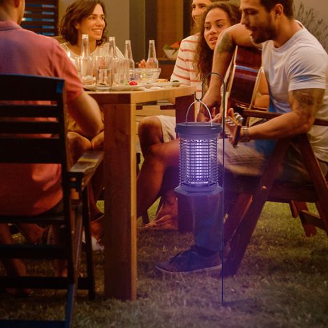 Lampe anti insectes, solaire et rechargeable par USB-C - efficace pièce de 50m² noir, lanterne de jardin suspendue
