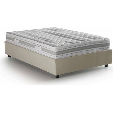 Talamo Italia - Letto piazza e mezza Alvise, Letto contenitore con rivestimento in tessuto, 100% Made in Italy, Apertura frontale, con materasso Cm 120x190 incluso, Beige