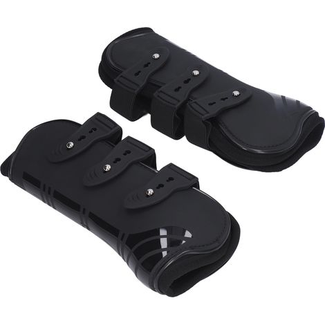 Lot de 2 guêtres de protection en néoprène PU pour chevaux, réglables et sécurisées pour les tendons, noires, pour les membres antérieurs, taille XL. (1/5)