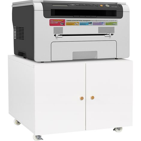 Armoire de bureau mobile blanche en métal pour imprimante, avec porte et étagère réglable, caisson à roulettes pour bureau à domicile et petits espaces