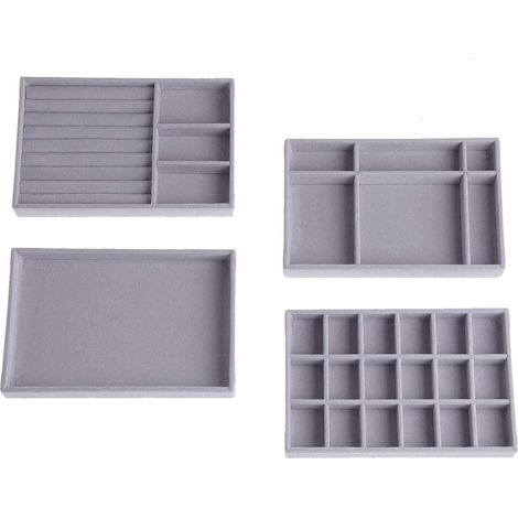 Stackable jewelry storage set with 4 drawers and removable tray for necklaces and earrings