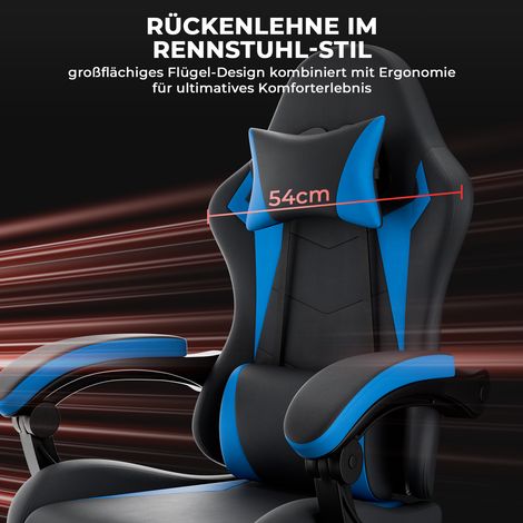Fauteuil Gamer Ergonomique Noir Bleu, Chaise PC Réglable avec Coussin Lombaire et Appuie-tête, Siège Bureau pour Adultes Filles Garçons
