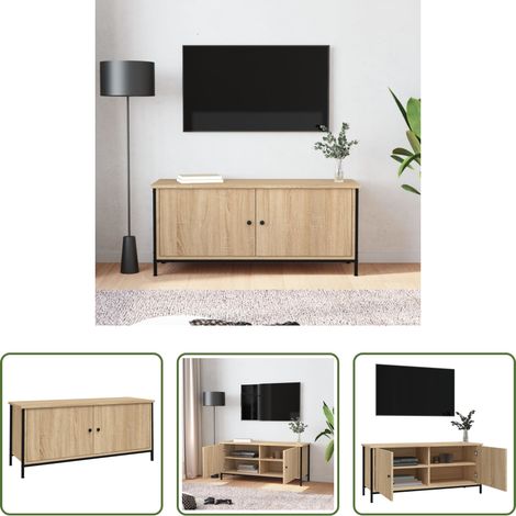 vidaXL Meuble tv avec portes - Meuble TV avec portes chêne sonoma 102x35x45 cm bois ingénierie (1/5)