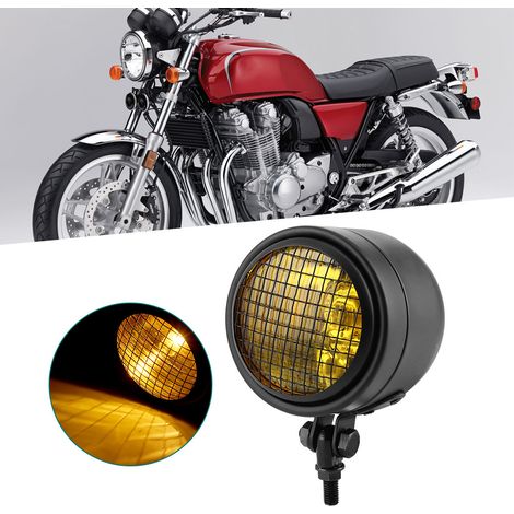 Phare de moto rétro 35 W, grille de protection, lentille, 1750 lm, haute luminosité, universel, jaune (1/5)