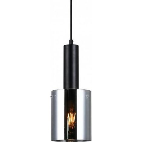 Suspension - Verre Fumé - Acier Noir - E27 - Hauteur 107 Cm - Diamètre 13 Cm - 40 W