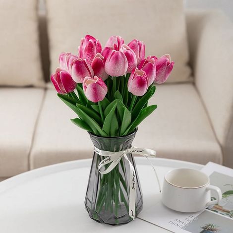 Tulipe Artificielle - 35 cm - Tige Souple en Plastique - Tête en Polyuréthane - Décoration Intérieure Maison Bureau Mariage Fêtes - Lot de 20 (1/4)