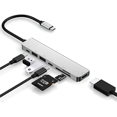 Adaptateur USB C Hub - 1 Port HDMI 4K 60 Hz - Charge PD 87 W - 2 Ports USB 3.0 - Lecteur Cartes SD/TF - Pour Ordinateurs Portables USB C - 1 Pièce (1/5)