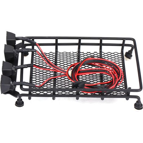 Porte-bagages de toit de taille moyenne avec éclairage LED pour voiture RC SCX10 1/10 (4 blancs) (1/5)