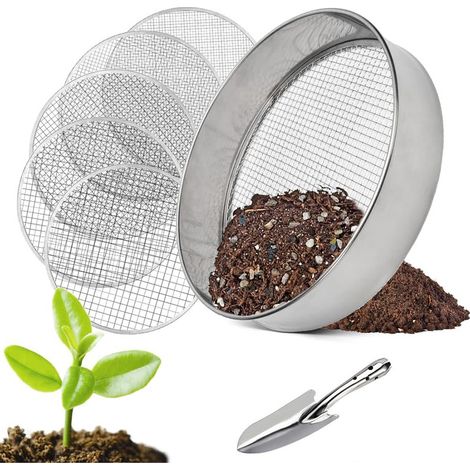 Tamis de jardin rond 5 en 1 20 cm avec 5 tamis interchangeables, tamis à compost pour terre, compost, graines