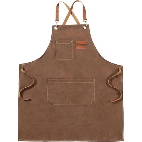 Tabliers Toile, Tabliers de Travail pour Hommes Femmes, Tabliers de Chef avec Sangle Réglable et 3 Poches, Tablier pour Serveurs Cuisine Cuisson Artiste Peinture, Dos Croisé (1/5)