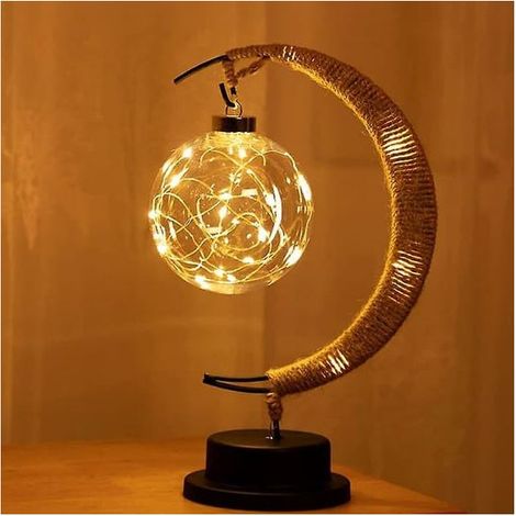 Lampe Lune Enchantée - Veilleuse Lune Suspendue avec Support, Lampe en Forme de Croissant de Lune (1/4)