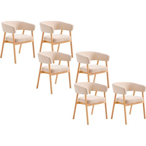 Lot de 6 chaises en tissu et bois d'hévéa - Beige - JORAKA (1/3)