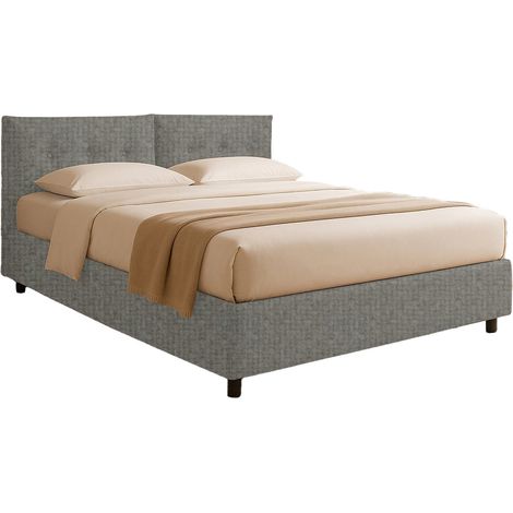 Letto Piazza e Mezza Leeds, Sfoderabile, Contenitore Made in Italy, Grigio Cenere