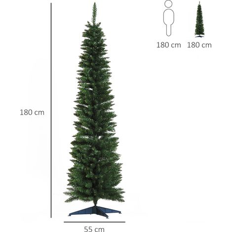 Sapin de Noël artificiel étroit de 180 cm de haut, avec des branches réalistes et un pied pliable, vert (1/5)