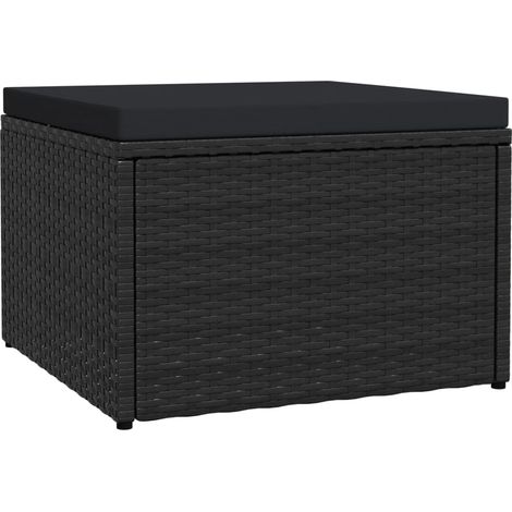 Outdoor-Fußhocker mit Kissen Schwarz Polyrattan