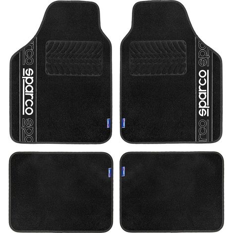 Sparco Set 4 tappetini neri universali 2 anteriori con logo e 2 posteriori per auto in moquette (1/5)