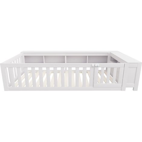 Kinderbett 90x200 cm mit Stauraum, Sicherheitsgittern und Lattenrost, weiß (1/5)