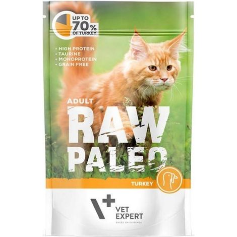 VetExpert Rohfutter Paleo für ausgewachsene Katzen, Truthahn, 12 x 100 g