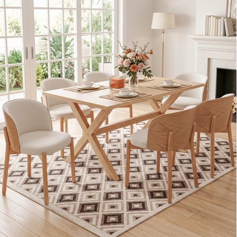 Lote de 4 sillas de comedor de madera, lino, natural HAVRYA (1/5)