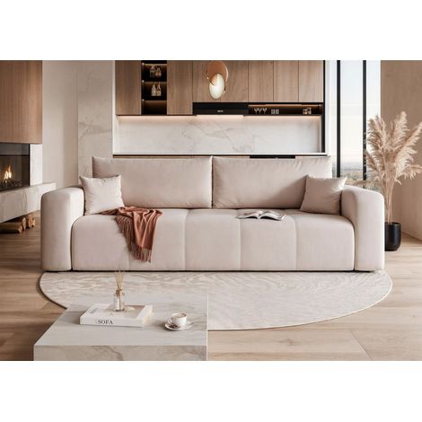 Sofa 3-Sitzer mit Schlaffunktion LEROS in Stoff Manila Beige (1/5)