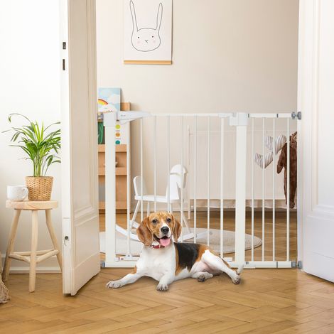 Cancelletto di sicurezza per animali domestici senza foratura con chiusura automatica, larghezza 76-103 cm, bianco