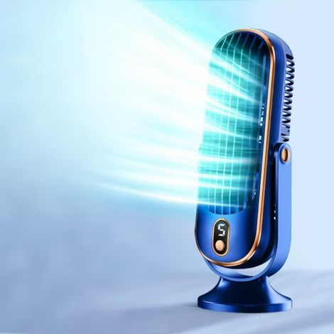 USB-aufladbarer oszillierender Tischventilator – Leiser, tragbarer Ventilator für Auto, Zuhause und Studentenwohnheim, blaues Modell mit Kabel-lsw