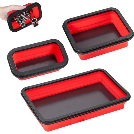 Set di 3 vassoi magnetici pieghevoli, accessori da officina per piccoli bulloni, dadi, rondelle e altri piccoli utensili (rosso) (1/5)