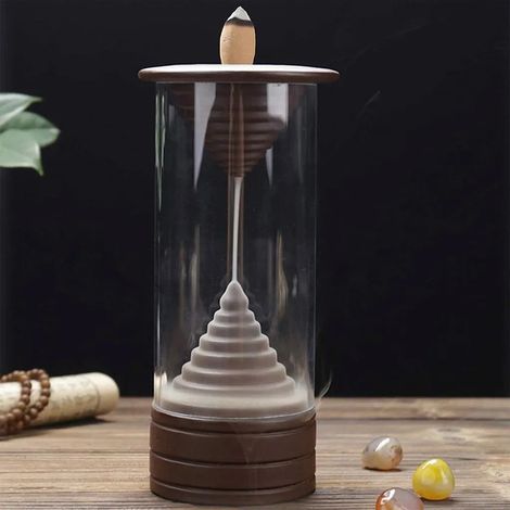 Rückfluss-Räucherstäbchenhalter, handgefertigter Keramik-Räucherofen mit LED-Lichtern und winddichter Acryl-Haube, für Zuhause, Duftdekoration und Aromatherapie (1/4)