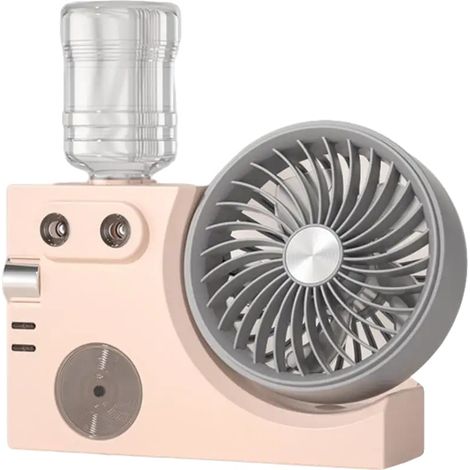 Ventilador de mesa portátil con nebulizador, recargable por USB, funcionamiento ultrasilencioso, color rosa. (1/2)