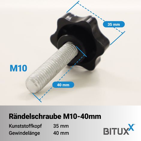 Bituxx 10x Rändelschraube Feststellschraube Sterngriffschraube Knaufschraube Handknopf Werkzeuglose Schraube M10 x 40 mm (1/2)