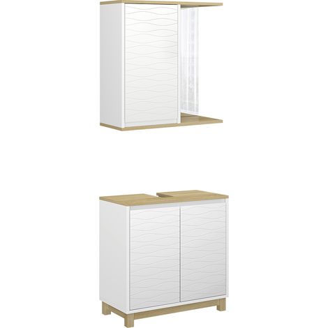 Set di mobili da bagno Livia, Bianco/quercia, 2 parti, Vicco