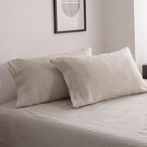 100% taies d'oreiller en Lin lavé à la Pierre Lot de 2 avec Fil brodé de Taille Standard 50X75CM (Lin) (1/5)