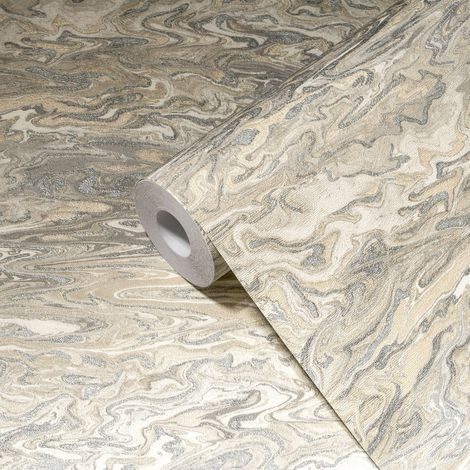 Papier peint intissé crème et beige Tapisserie aspect béton marbre Papier peint luxe idéal pour salon et bureau (1/5)