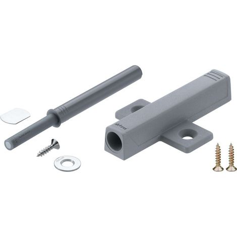 Verstellbarer Magnetverschluss für Möbel – Schraubadapter 79 x 50 mm – Inklusive Aufsteckschrauben – Grauer Kunststoff RAL 7036 (1/3)