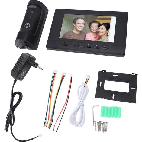 Interphone vidéo filaire HD avec écran LCD couleur 7 pouces pour villa, maison, bureau ou appartement (prise UE 100-240 V). (1/5)